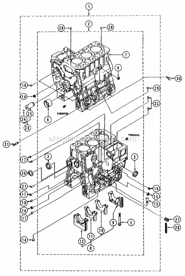 Crankcase Assy. Diagram and Parts List for 54A-443D100 Cub Cadet Lawn Tractor